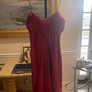 Strapless Ruched Bodice Evening Dress in Burgundy